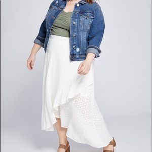 Lane Bryant White Eyelet Elastic Crossover Slit Maxi Skirt
